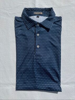Men's Peter Millar Performance golf Navy Patterned Golf Gator Creek Polo L